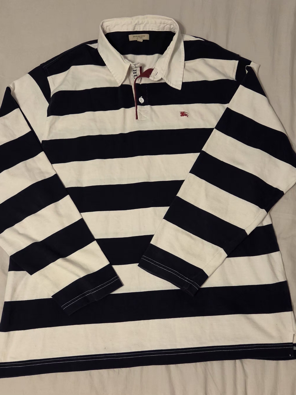 Authentic Vintage Burberry Striped Long Sleeve Rugby Polo XXL